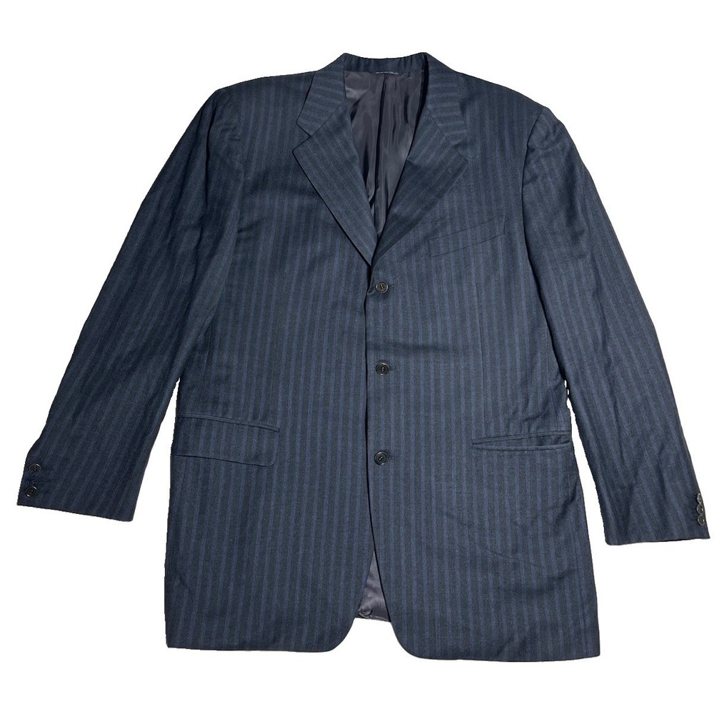 Canali Men's 54 Super 120s 100% wool made in italy blazer Black Blue Pin Stripe